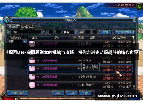 《探索DNF安图恩副本的挑战与攻略，带你走进史诗级战斗的核心世界》