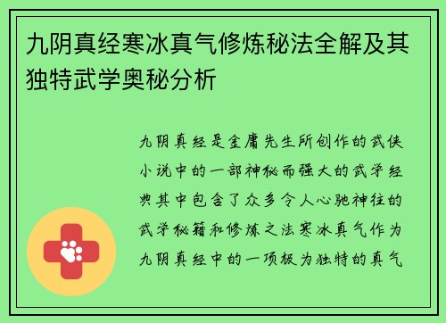 九阴真经寒冰真气修炼秘法全解及其独特武学奥秘分析